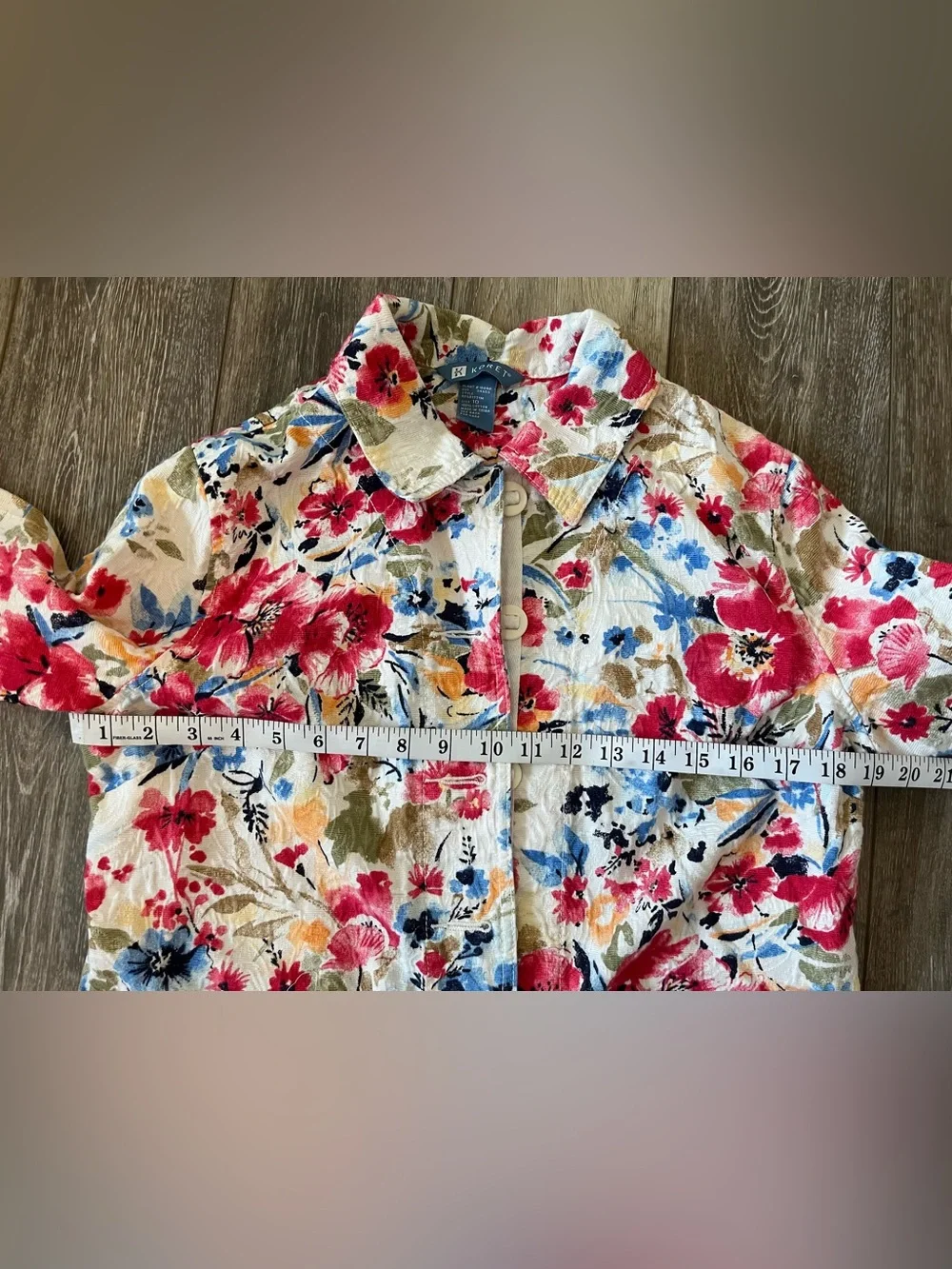 NWOT Koret Floral Button-Front Jacket - White with Red & Blue size 10